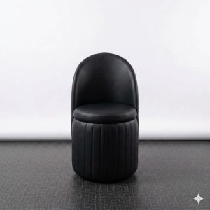 রাউন্ড সোফা চেয়ার - লেদার চাকা সহ - কালো কালার